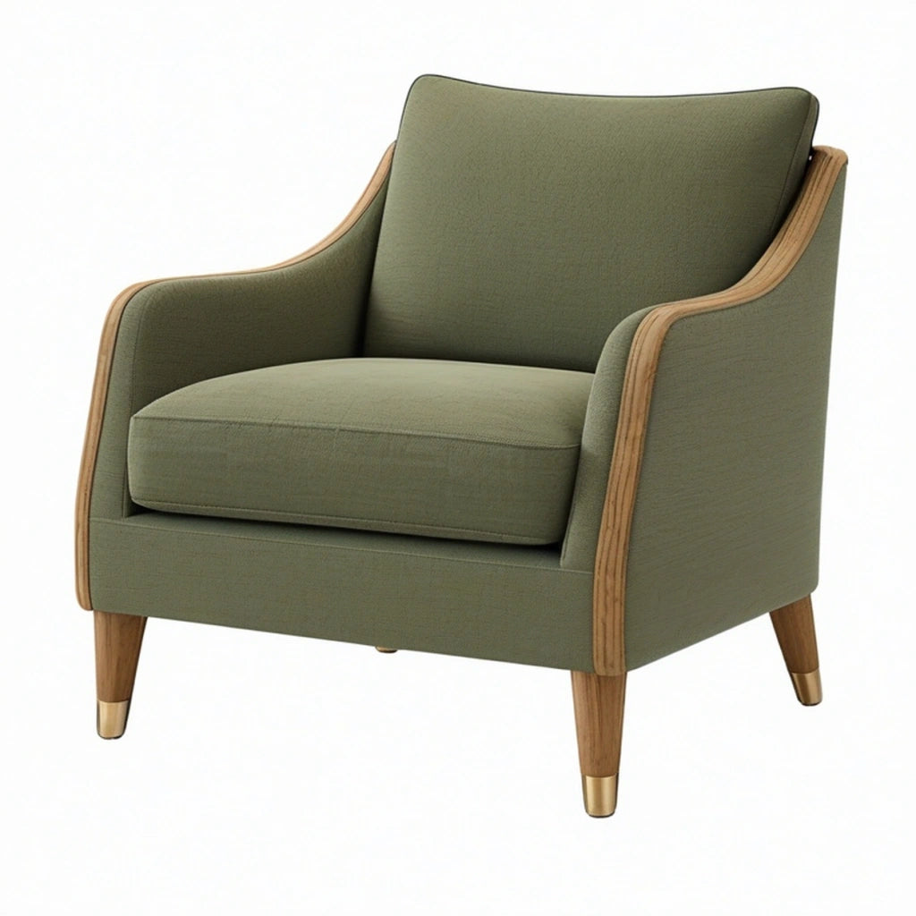 Poltrona 78 x 82 x 95 cm in tessuto verde oliva con struttura in legno stile moderno