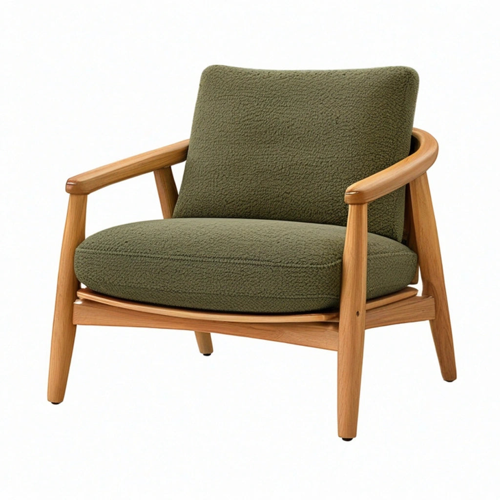 Poltrona 75 x 80 x 85 cm in legno e tessuto bouclé verde con braccioli