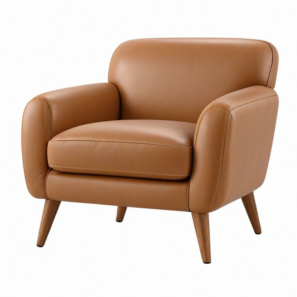 Poltrona 90 x 85 x 85 cm in similpelle cuoio con gambe in legno stile moderno