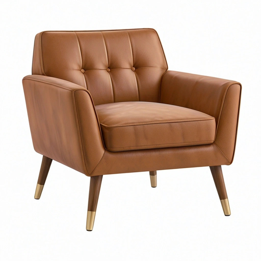 Poltrona 85 x 80 x 88 cm in similpelle marrone - stile moderno con schienale capitonné