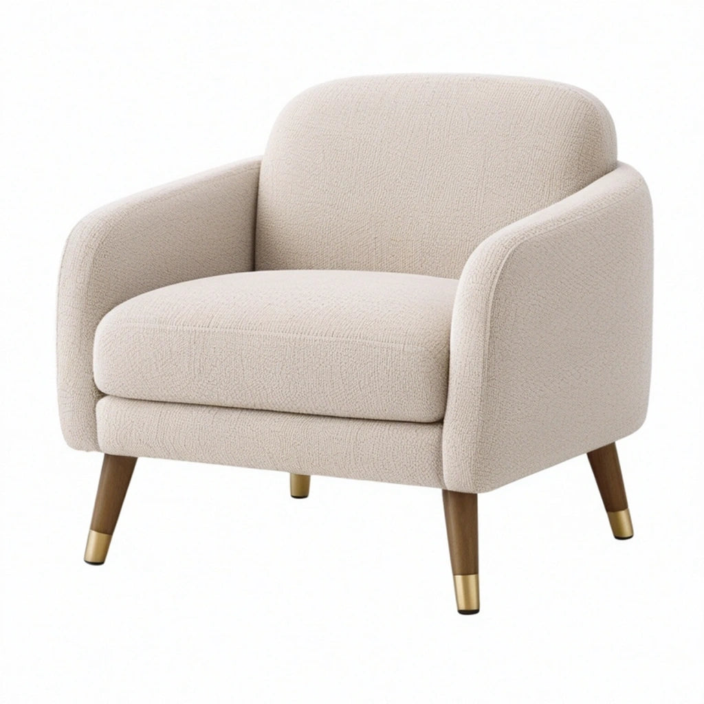 Poltrona 78 x 75 x 78 cm in tessuto bouclé beige con gambe in legno stile moderno
