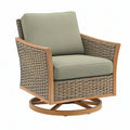 Poltrona girevole 80 x 75 x 88 cm in legno e fibra intrecciata verde salvia per esterno coperto
