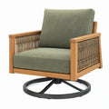 Poltrona girevole 85 x 80 x 90 cm in legno verde salvia con braccioli intrecciati