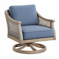 Poltrona girevole da esterno 78 x 85 x 88 cm in legno e corda beige con rivestimento blu