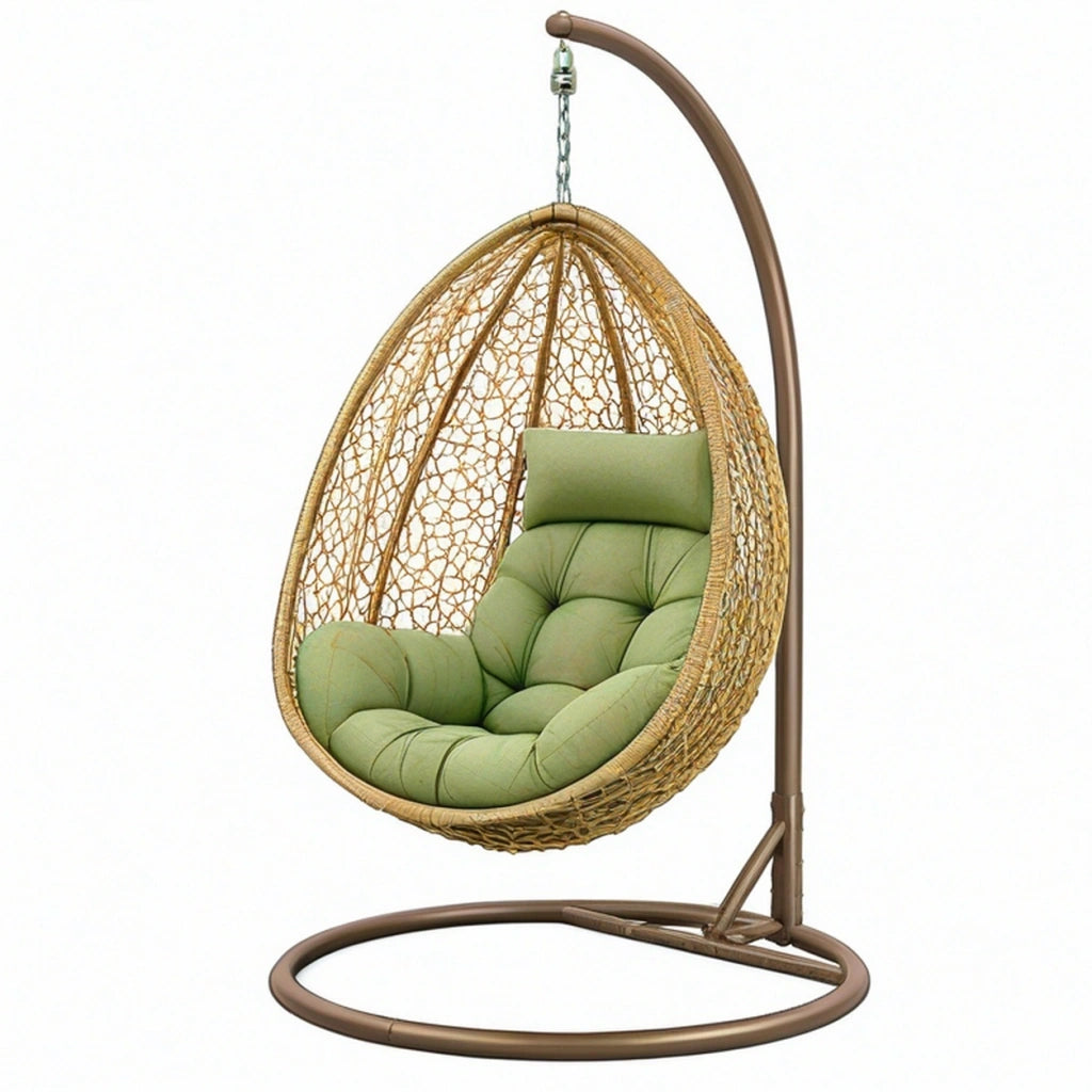 Poltrona sospesa da esterno 105 x 105 x 195 cm in rattan e metallo marrone e verde stile boho