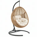 Poltrona sospesa 105 x 105 x 195 cm in fibra intrecciata naturale e metallo nero per relax stile boho
