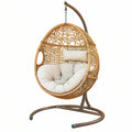 Poltrona sospesa 105 x 105 x 195 cm in rattan beige e metallo marrone per giardino stile boho