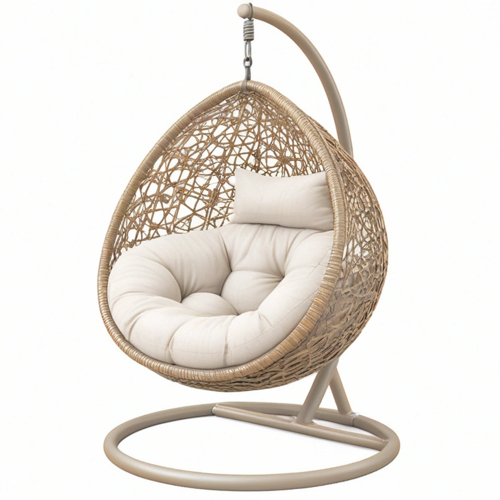 Poltrona sospesa 105 x 105 x 195 cm in fibra intrecciata beige con supporto in metallo