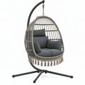 Poltrona sospesa 105 x 95 x 195 cm in fibra intrecciata grigio nero con supporto stile boho