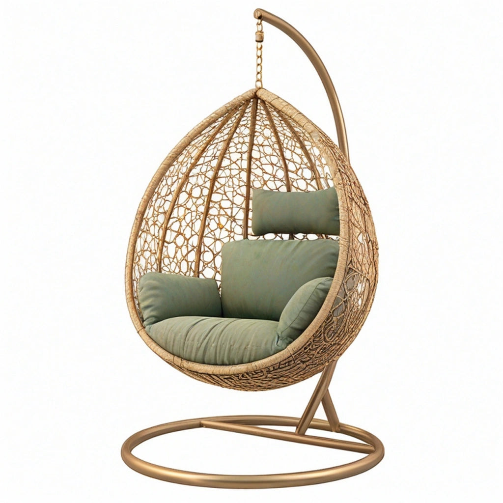 Poltrona sospesa 105 x 105 x 195 cm in rattan beige con struttura in metallo stile boho