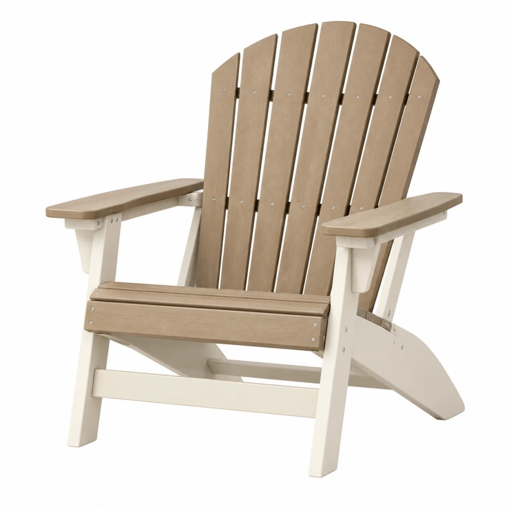 Sedia Adirondack da esterno 80 x 88 x 98 cm in plastica effetto legno beige e bianco