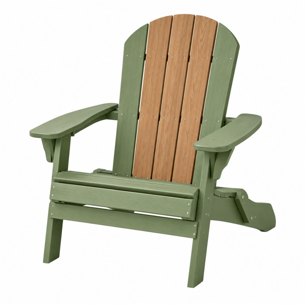 Poltrona Adirondack da giardino 82x76x98 cm in plastica verde e effetto legno - schienale alto con braccioli