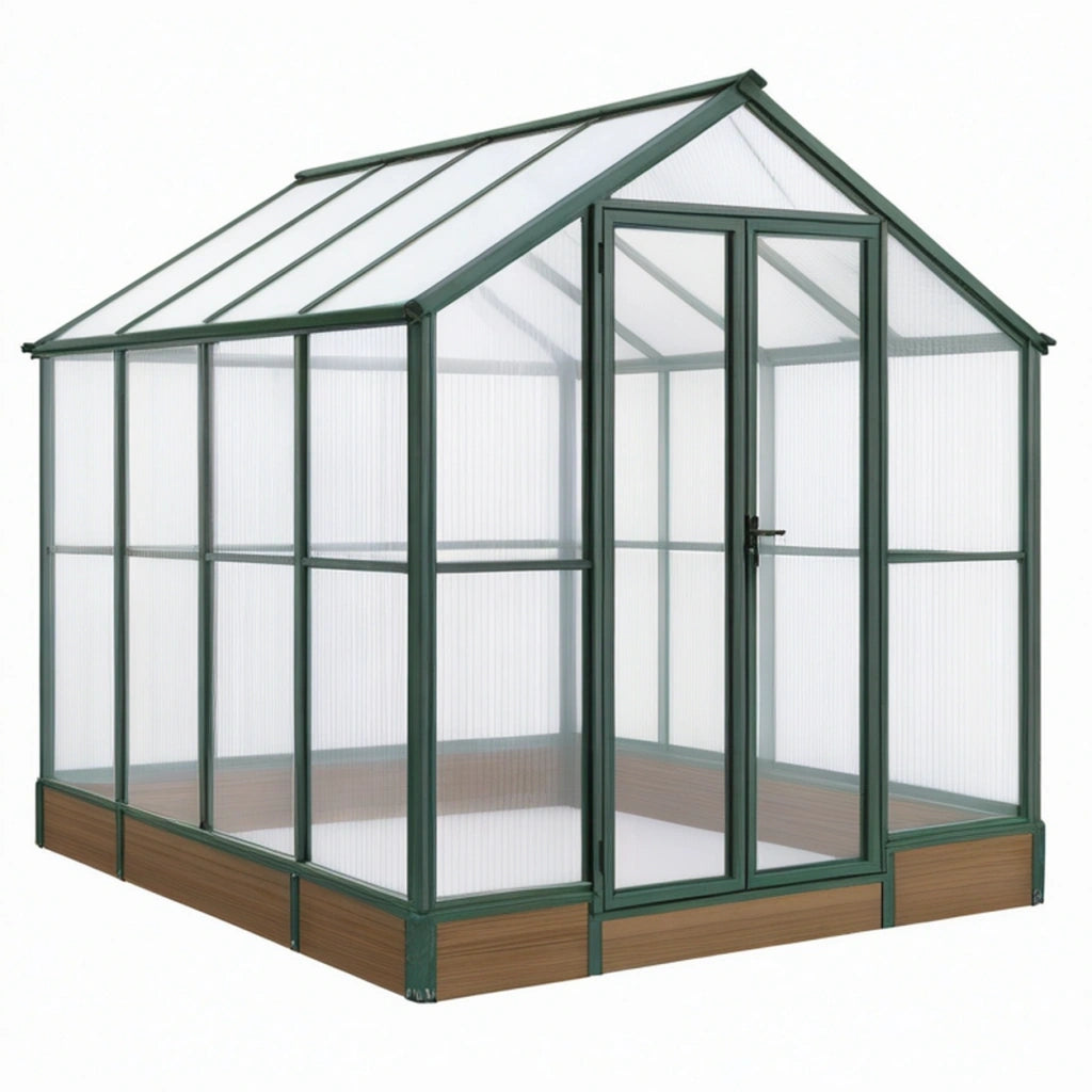 Serra da giardino 190x190x195 cm in alluminio verde con pannelli trasparenti - tetto spiovente