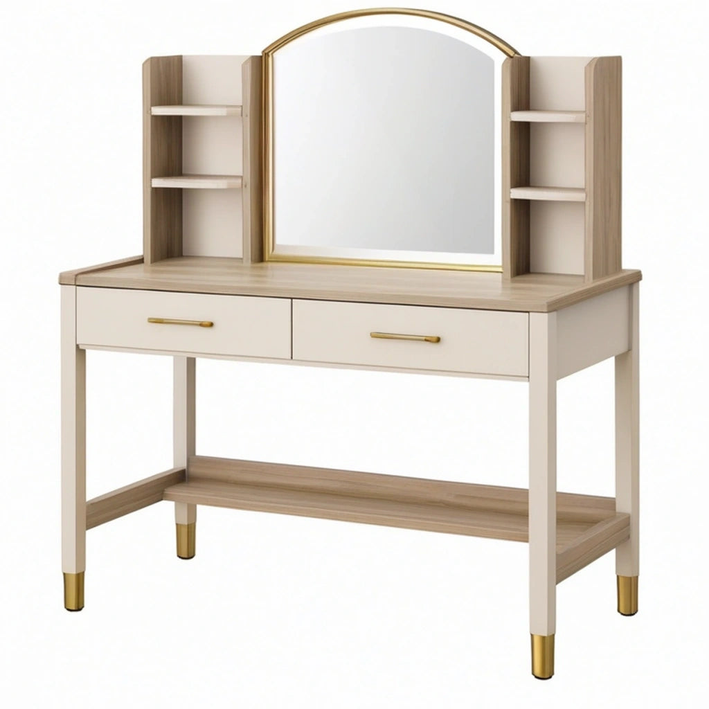 Tavolo da toeletta 100 x 45 x 150 cm in legno beige con specchio e ripiani