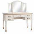 Tavolo da toeletta 120 x 45 x 150 cm in legno bianco con specchio a tre pannelli e 5 cassetti