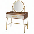 Toeletta 80 x 45 x 130 cm in legno marrone con specchio e cassetto stile moderno