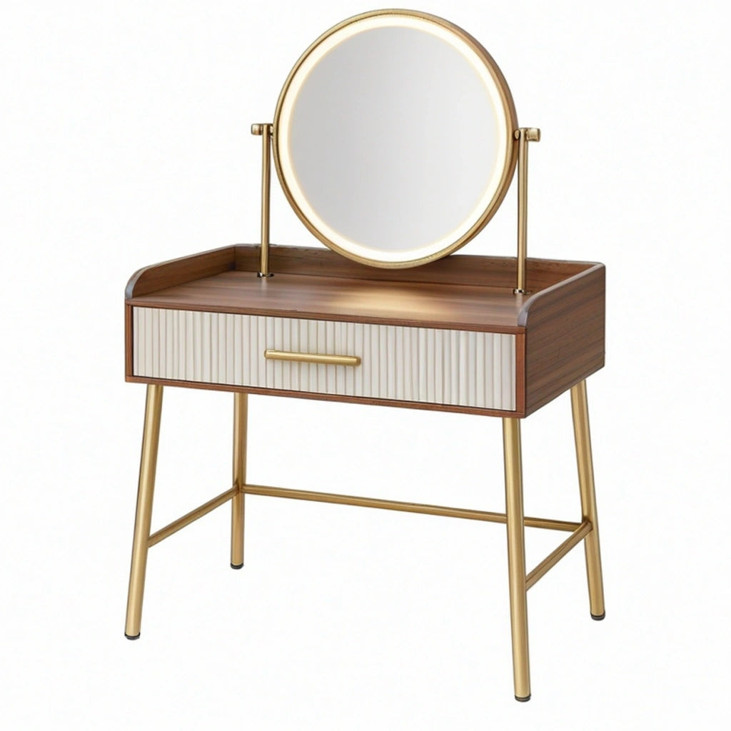 Toeletta 80 x 45 x 130 cm in legno marrone con specchio e cassetto stile moderno