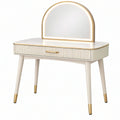 Toeletta 80x40x135 cm in legno bianco e oro con specchio e cassetto